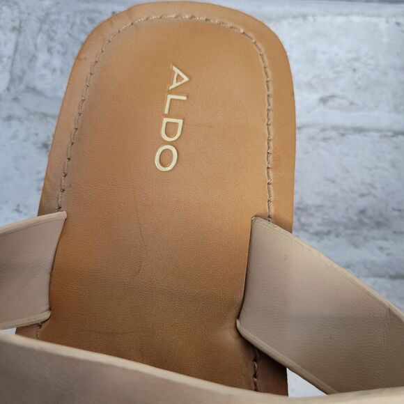 Aldo Women's Brown Leather Thong Wedge Flip Flop Sandals SZ 9 - Picture 8 of 11